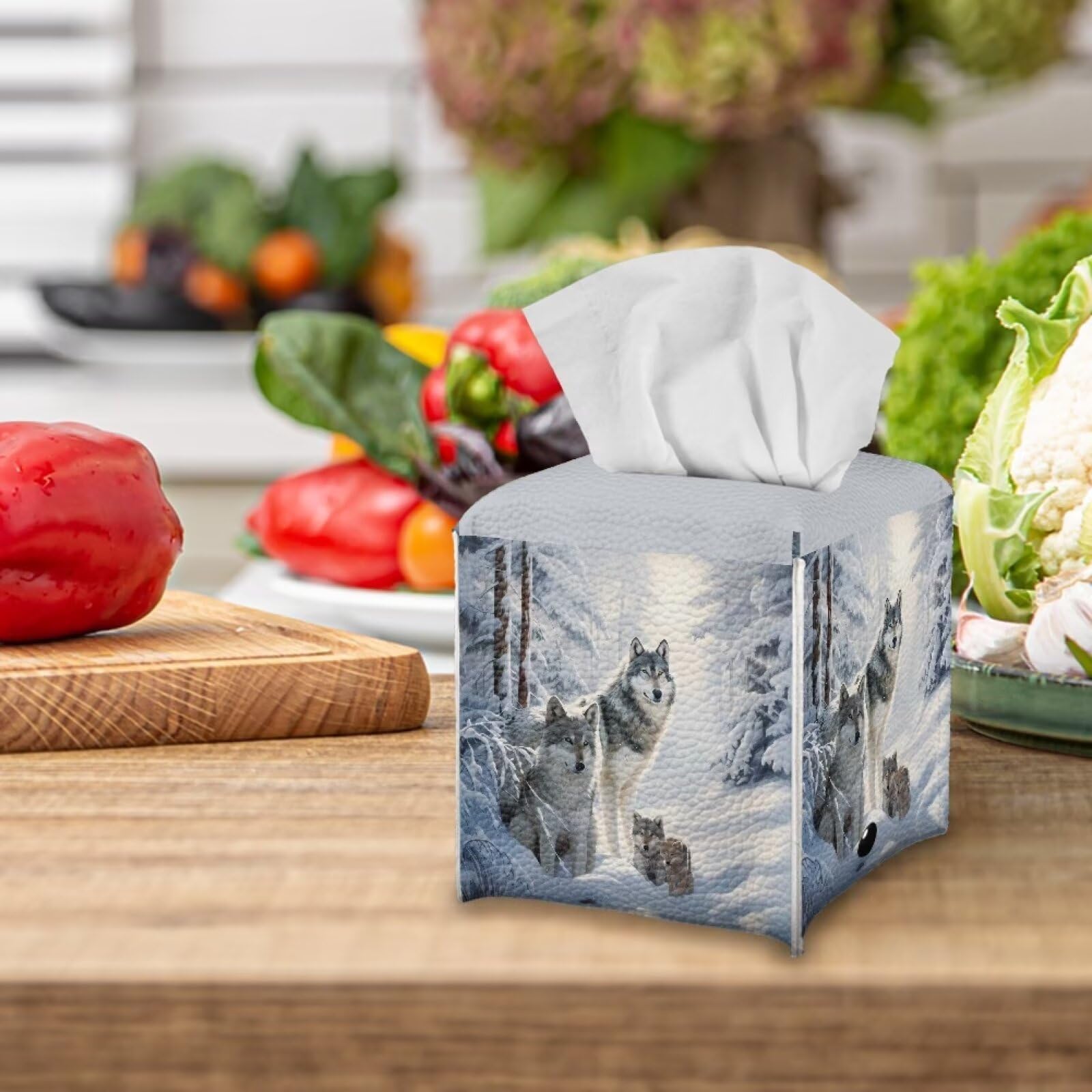 Amazon.com: ZOUTAIRONG Wolf Tissue Cover Leather Square Tissue Box